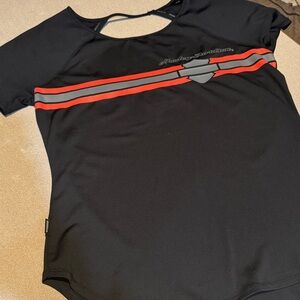 Harley-Davidson Black and Red Short Sleeve Tee. Cut out in back